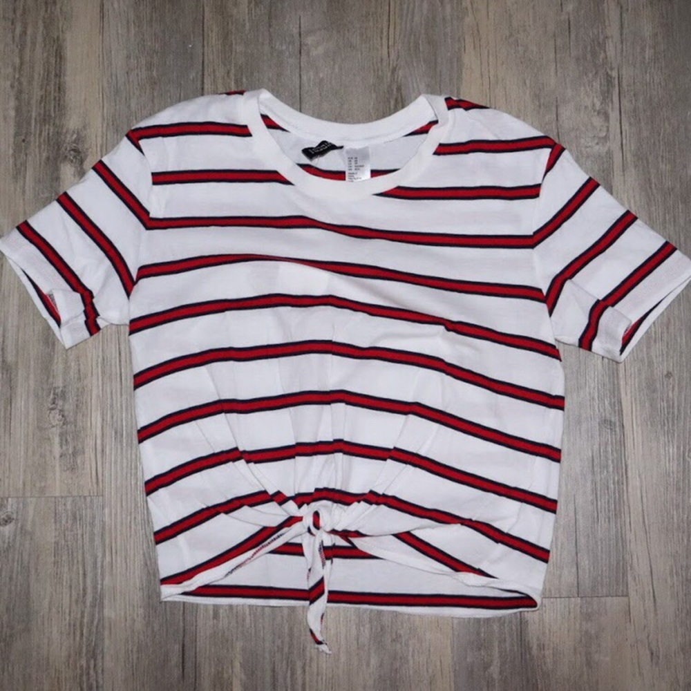 H&M Striped Tie-Front Crop Top Tee